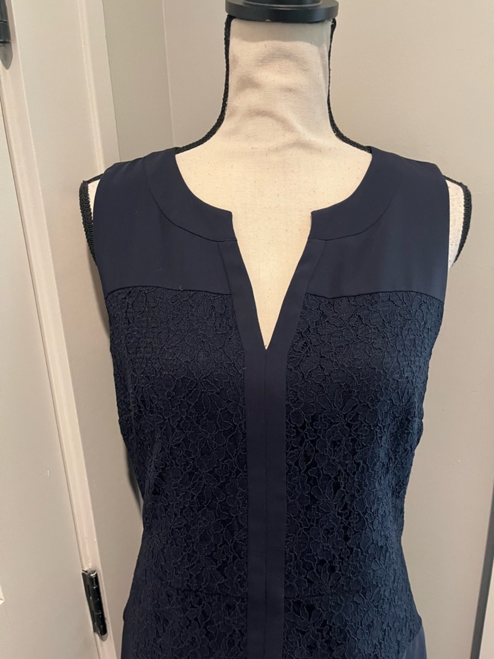 Ann Taylor Navy Sleeveless Dress with Lace Accents